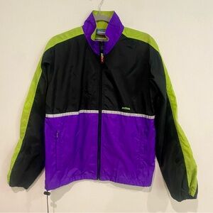 VINTAGE 90’S HIND FULL ZIP NYLON WINDBREAKER JACKET BLACK PURPLE GREEN SMALL
